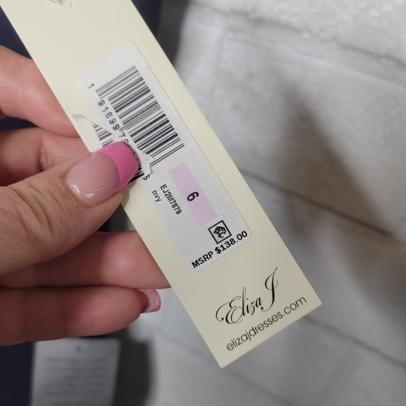 Eliza J Navy Blue Hot Pink Stripe Halter Cocktail Dress - Picture 2 of 6